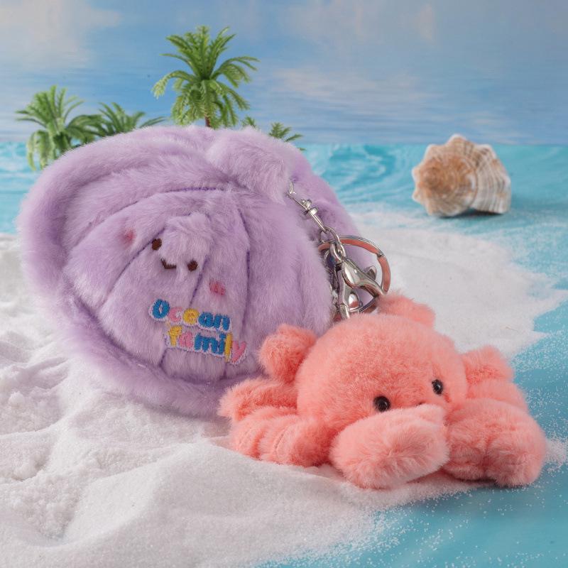 Mini Turtle & Nesting Crab Plush Keychain - Marine Life Parent-Child Doll Set