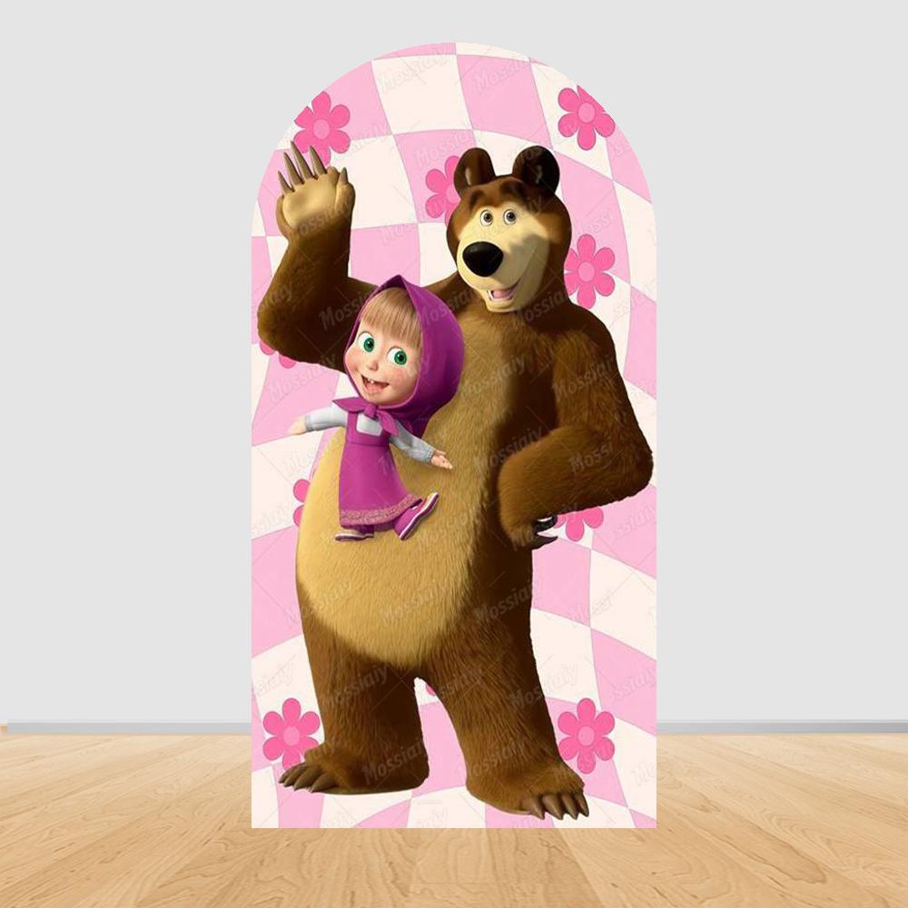 Children's Birthday Theme Party Decoration Arch Backdrop Cover Girl and Bear Birthday Background Decor Baby Shower Supplies