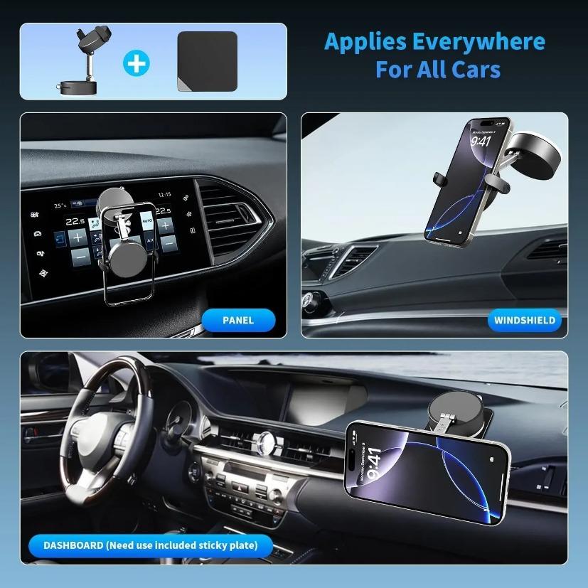 Car Magnetic Clip Phone Holder 360° Rotation Car Vacuum Suction Cup Stand For Magsafe iPhone 17 16 15 14 13 12 Pro Max Bracket