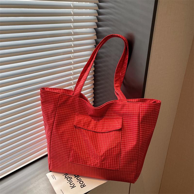 Women Plaid Top Handle Bag Textured Casual and Simple Design Shoulder Bag Large Capacity Casual Tote Bag for Travel School Work