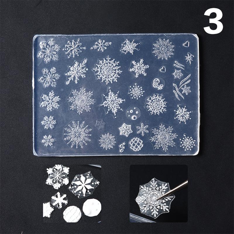 Christmas Nail Art Silicone Mould Cute Santa Claus Snowman Winter Snowflakes Christmas Tree Design Manicure Carving Accessory DI