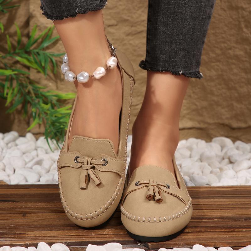 Vintage Style Women's Ballet Flats Soft Comfortable Round Toe Slip-On Loafers with Wheat Bowknot, Lightweight for All-Season Casual Wear