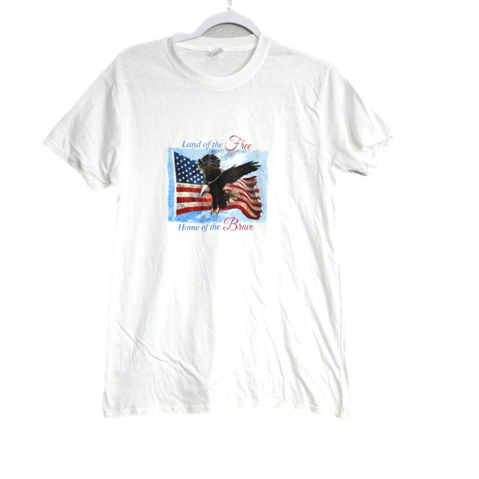 Land of the Free Home of the Brave Mens White Graphic T-Shirt Short Sleeve Sz L S