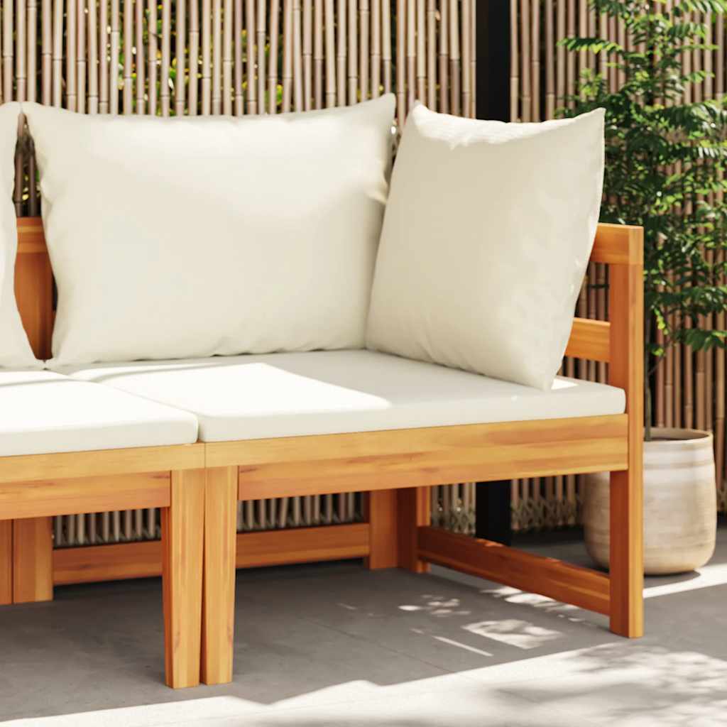 vidaXL Ecksofa mit Cremeweißen Kissen Massivholz Akazie