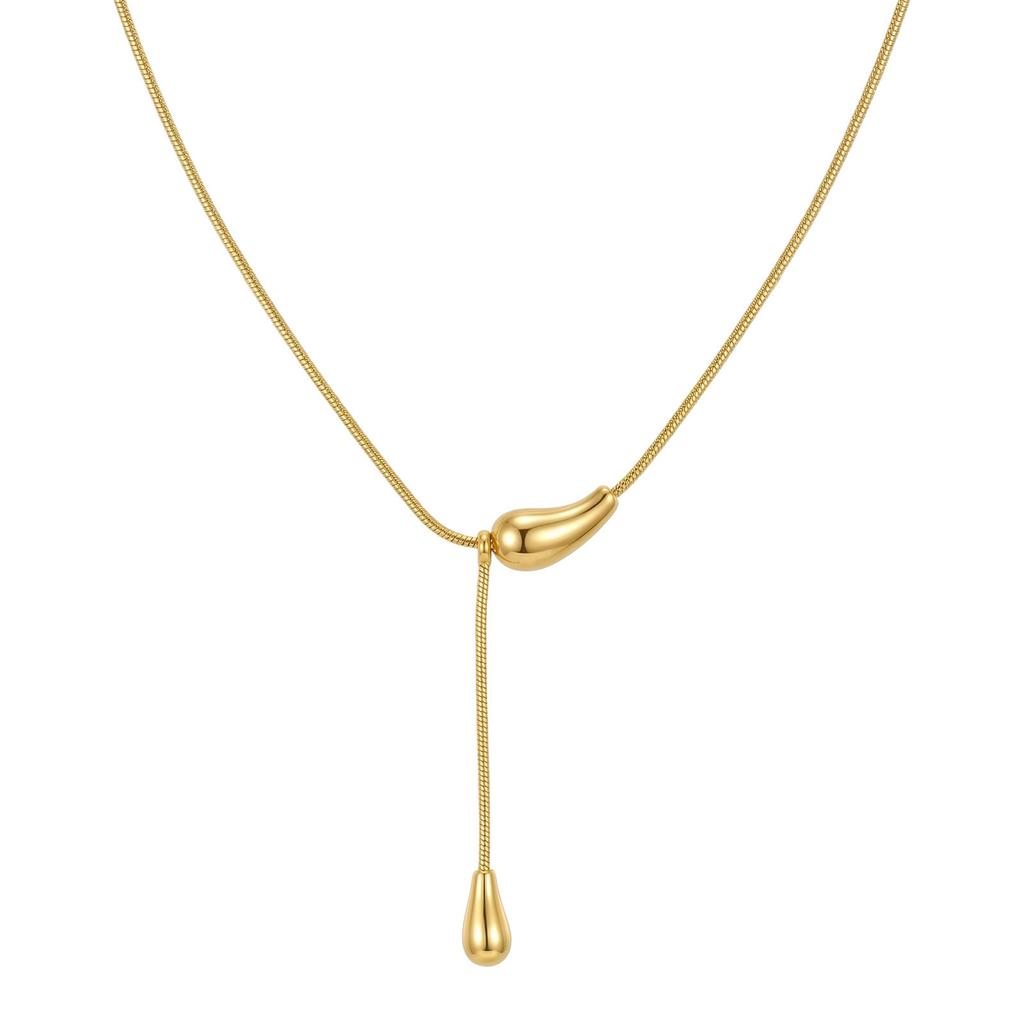 Accessories, Stainless Steel Glossy Water Drop Y-Shaped Necklace, Minimalist Versatile Ladies Collarbone Chain 2719