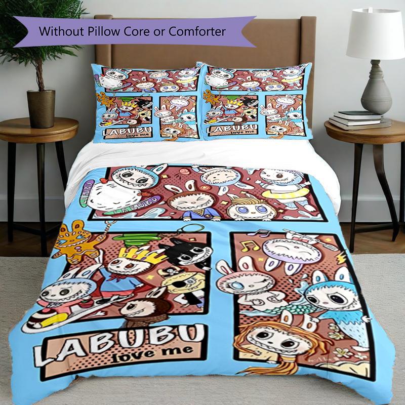 3pcs Duvet Cover Set (1*Duvet Cover + 2*Pillowcase, Without Core), Labubu Print Bedding Set, Bedroom Decor, All‑Season, Birthday Gift
