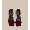 Open-toed Slippers with Cool Slippers for Women's Summer Wear Versatile New Year's Red Square-heeled High-heeled Sandals