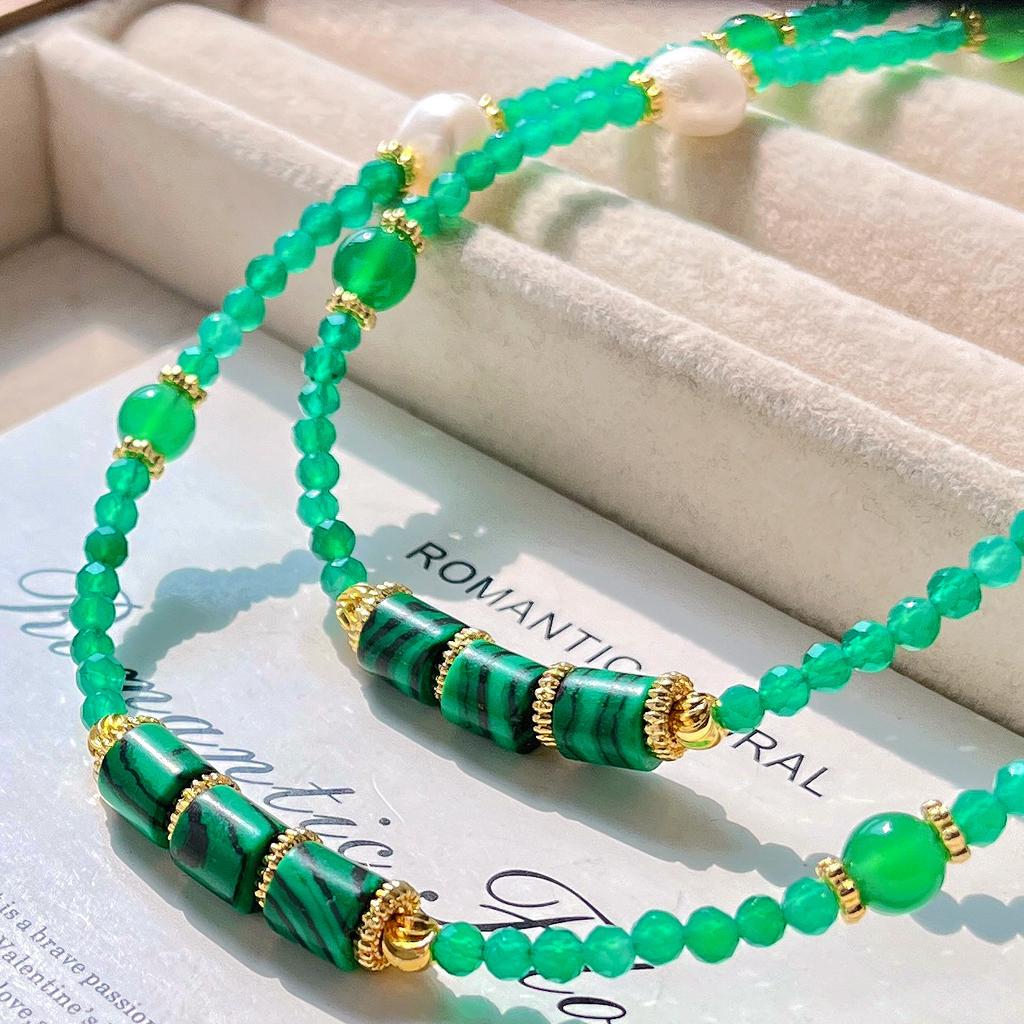 Natural Chrysoprase Freshwater Pearl Design Necklace Collarbone Chain
