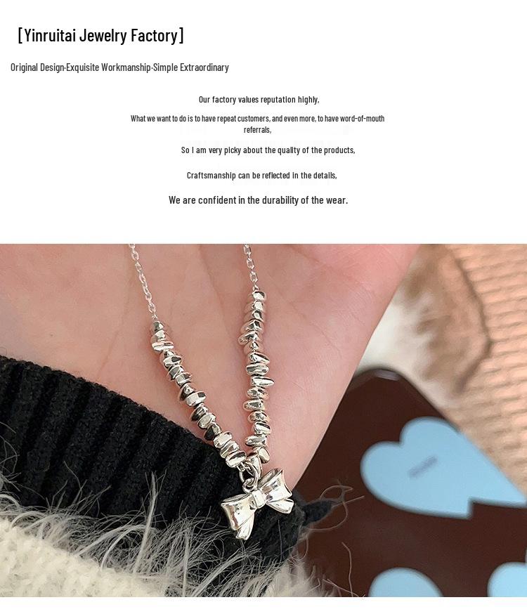 Yinruitai Sterling Silver Bow Necklace - Simple Korean Style Clavicle Chain for Women 
