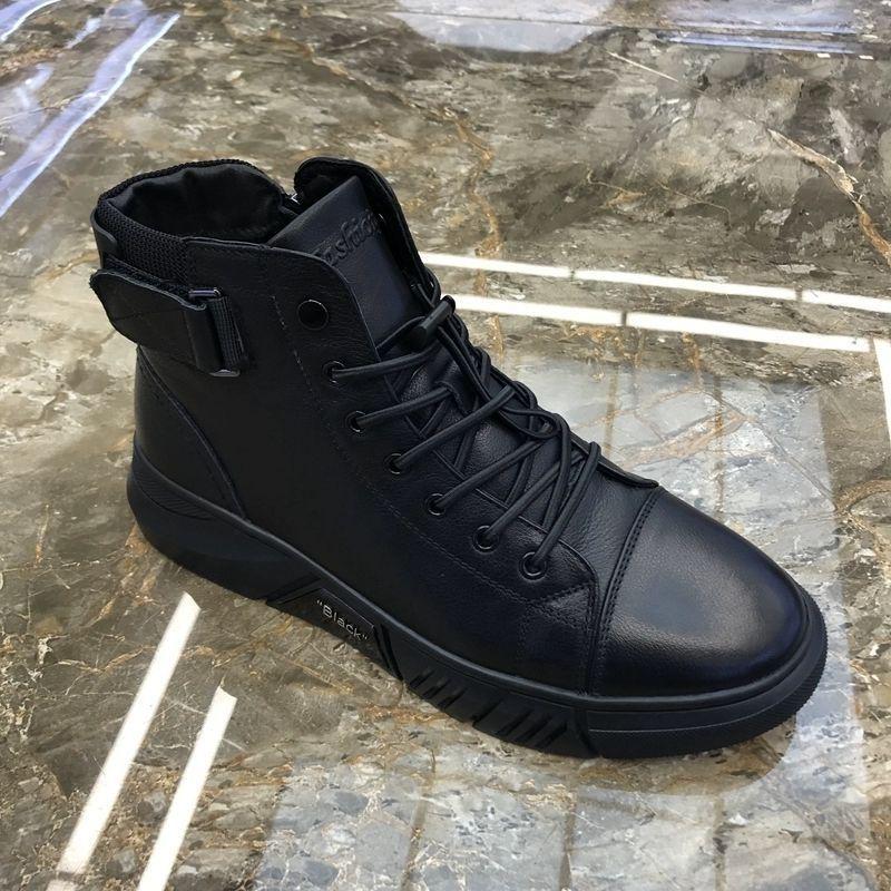 Men's Pure Leather Martin High Top Boots with Side Zipper, Soft Sole, Fur-Lined, Plus Velvet Warm Snow Boots.