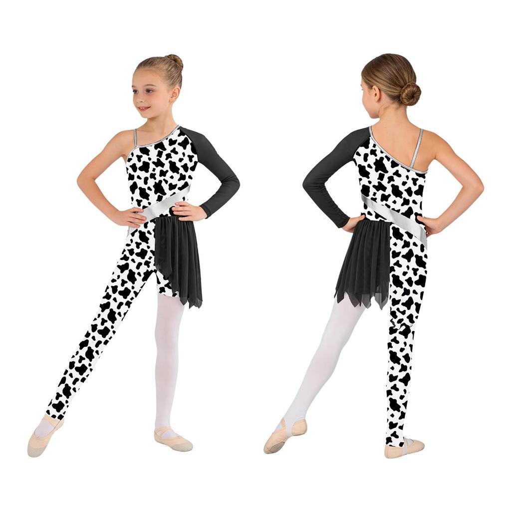Kinderen Meisjes Grot Thema Danskostuum: Patchwork Bodysuit met Luipaardprint, Asymmetrisch Ontwerp voor Jungle Gymnastiek & Podium