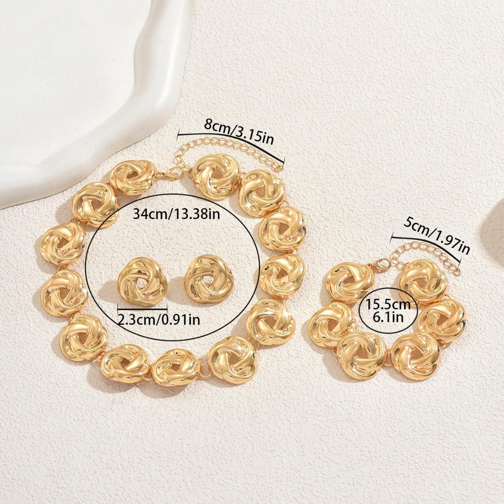 Women's Necklace Jewelry, Versatile Hollow Twisted Design Pendant Chain Bracelet Set Earrings Versatile
