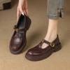Casual large size small leather shoes Casual four-season single shoes Women's low heel solid color buckle rubber soft sole square heel flat shoes