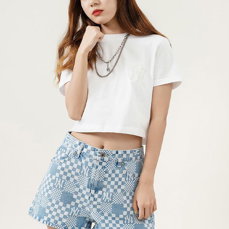 New MLB Set In Sleeve T Shirt Women's Ecru 3FTS11023-50WHS