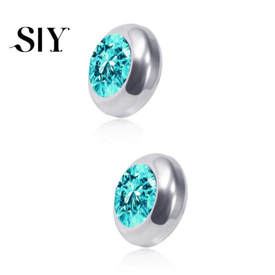 Stainless Steel Earrings 1 Pair Ear Studs Non-Piercing Magnetic Round Men Colored Rhinestone Embedded Women Fashion Jewelry Stud