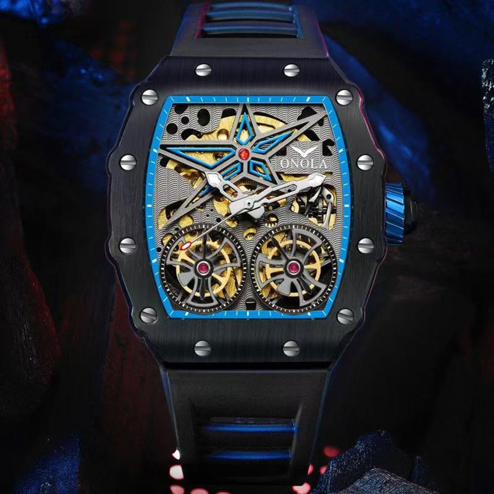 ONOLA New Fashion Mechanical Watch Flywheel Hollow Automatic Mechanical Men's Waterproof Watch