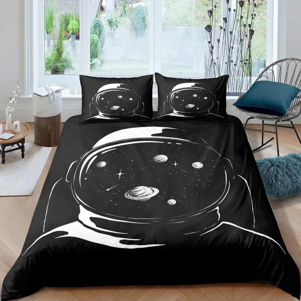 Kids Bedding Decorations, Full Size Astronaut Space Suit Pattern for Boys, Starry Sky Comforter Cover 3 Pcs with 2 Pillow Sham