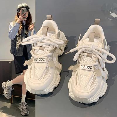 Damen Klobige Plateau-Sneaker Frühling Neu Dicke Sohlen Komfort Dicke Sohle Schuhe Damen Dicke Sohlen Schnürschuhe Freizeitschuhe