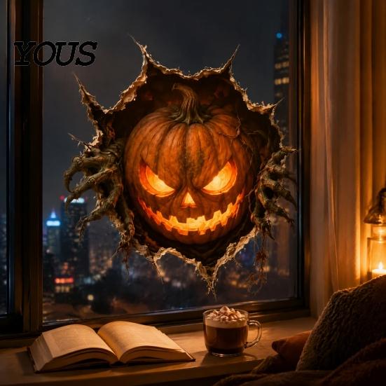 Seasonal Glass Door Stickers Halloween Break-in 3D Wall Decals, Spooky Breaking Through Walls Sticker, Illusion Reusable Props Effect Ghost