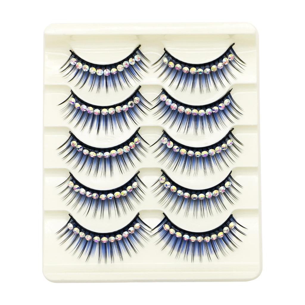 5 Pairs Glitter False Eyelashes with Rhinestones Colored Dramatic Lashes Hard Strip for Costume Photoshoot