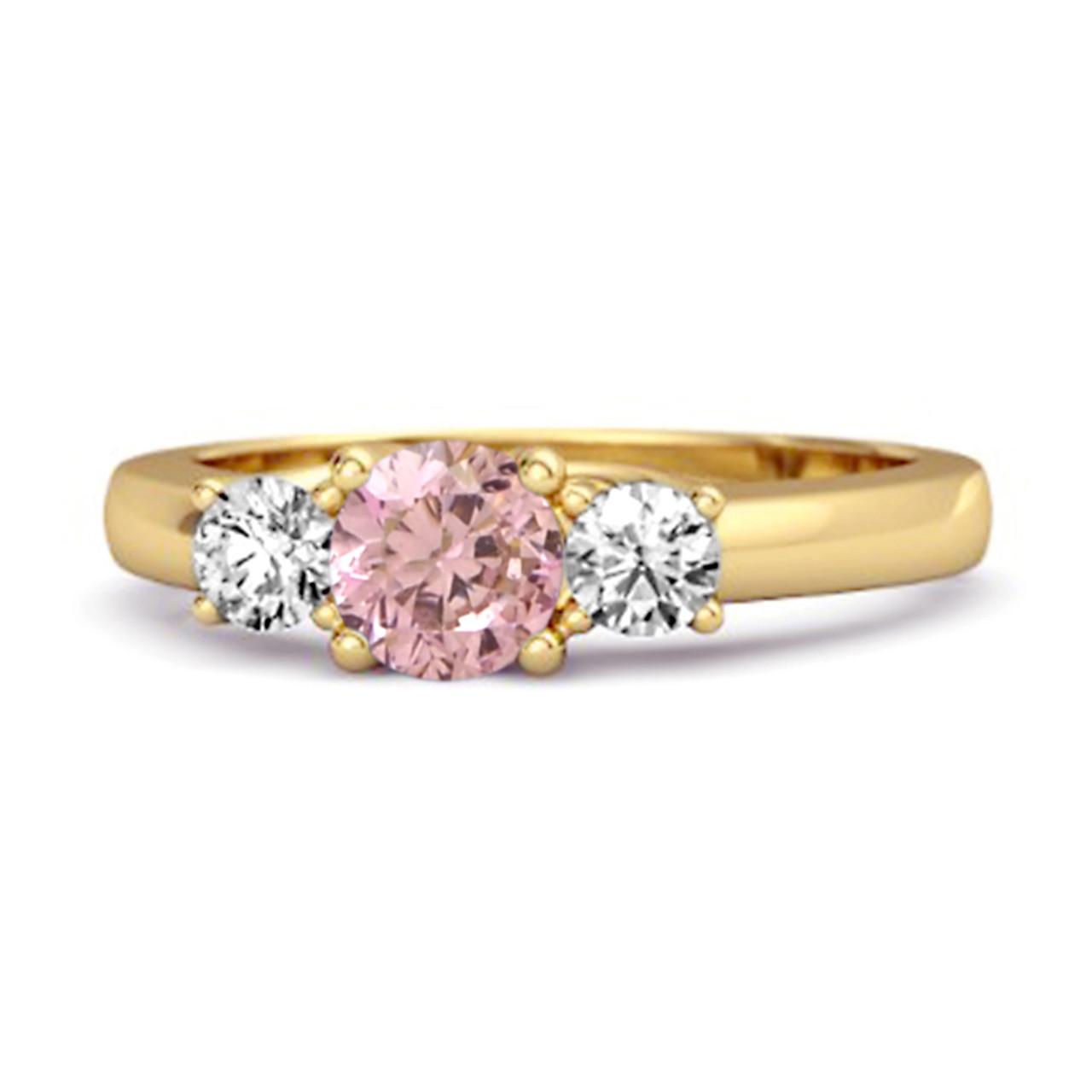 

Pink CZ Round Three Stone Women Wedding Ring - 925 Sterling Silver Gold Vermeil 9.5 жовтий/золотий