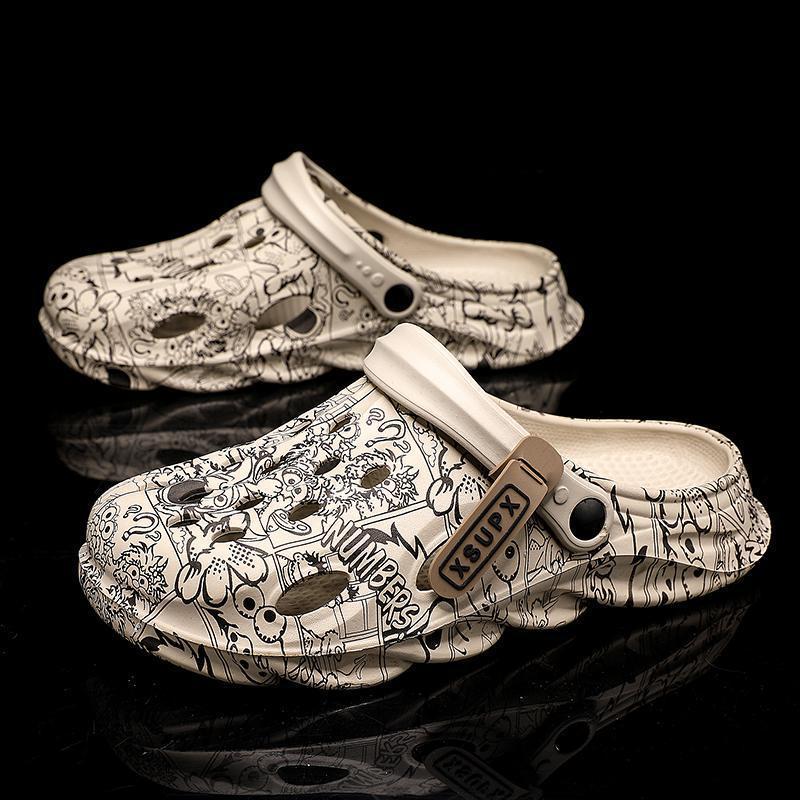 

2025 новые летние тапочки-мешки для мужчин, нескользящие сандалии с большой головой, наступающие на дерьмо, ощущение приморского пляжа, дыра, обувь для мужчин 39 хаки