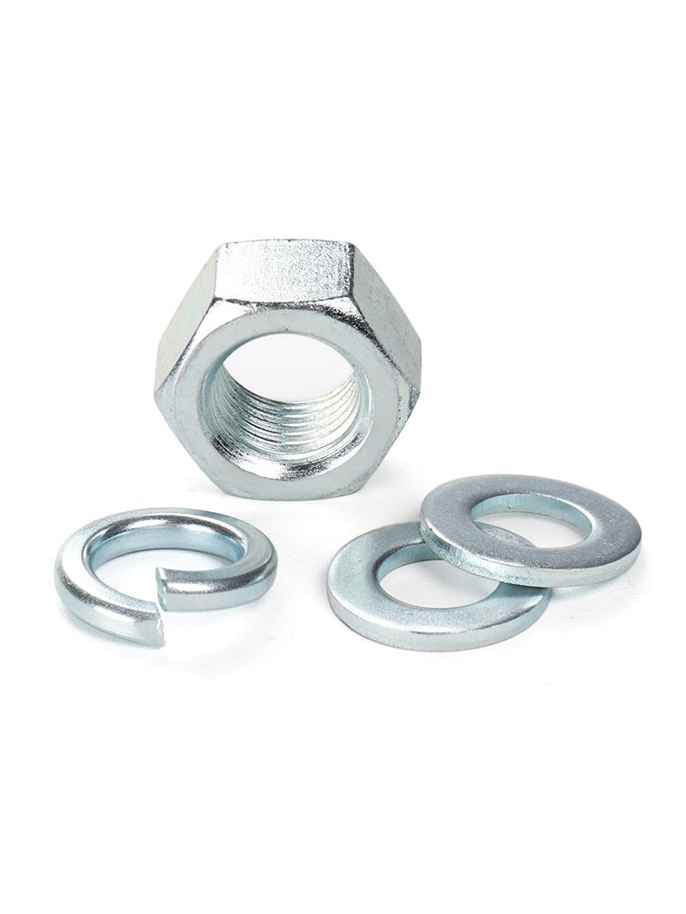 Galvanized Hex Nuts, Flat Washers, Spring Washers in M2-M48, Blue and White Zinc Coated