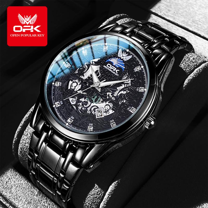 OPK 8149 Original Brand Luxury Man Watches Calendar Hollowed Waterproof Luminous Quartz Men's Business Wristwatch