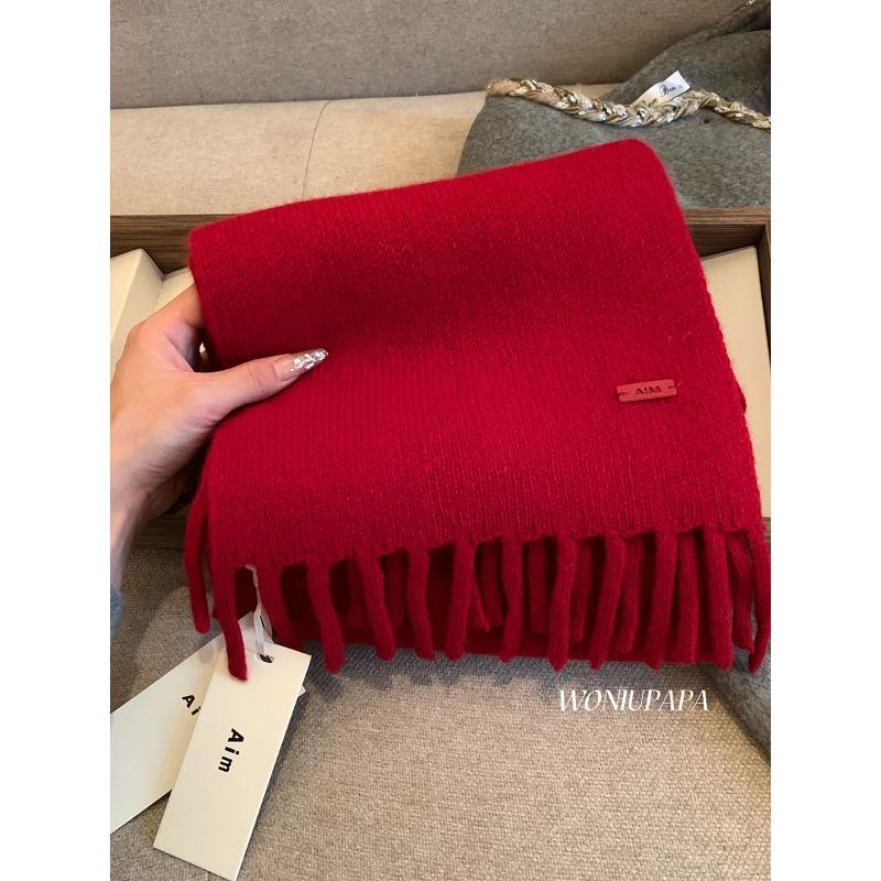 Solid color Fringed Scarf for Women High Density Thickened Warm Plush Scarf for Autumn and Winter