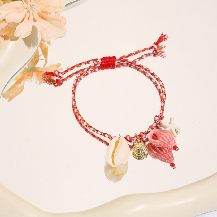 Keramik-Meerestier-Anhänger, geflochtenes Armband, verstellbares Seildesign mit Seestern- und Muschel-Charm, lässiger Schmuck