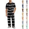 Men's Short Sleeve Pajama Set with Long Pants, Button Crotch, Elastic Waist Drawstring - Comfortable Sleepwear
