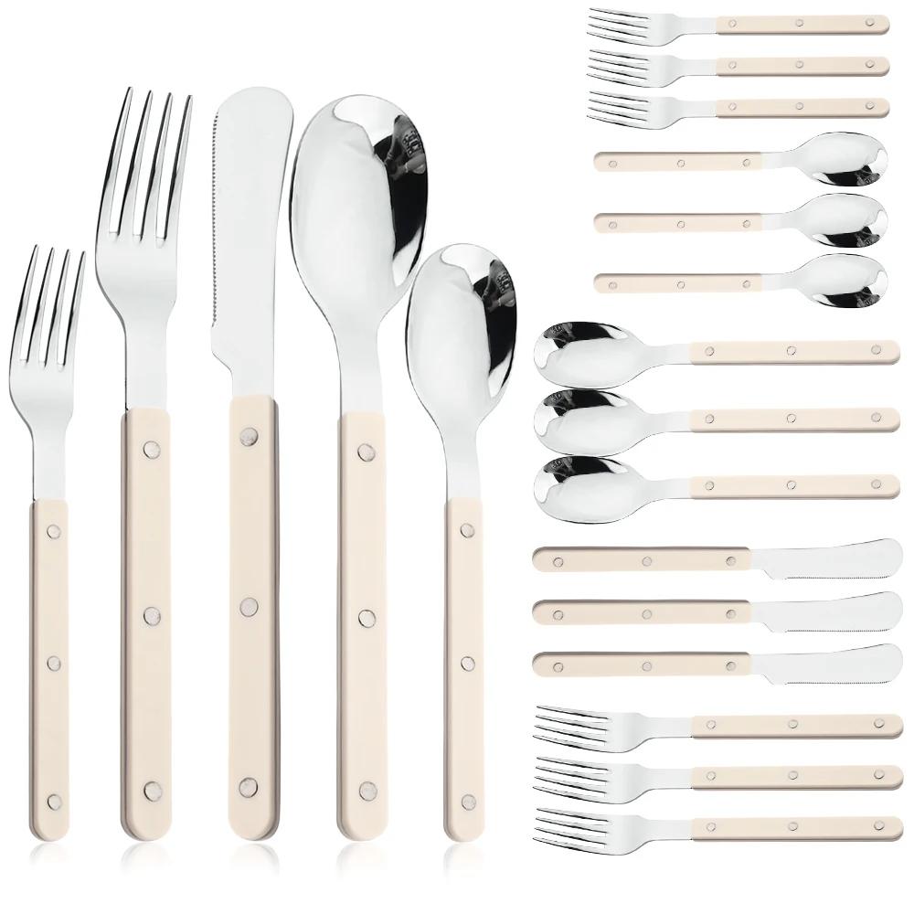 

20Pcs ABS Handle Rivets Decoration Cutlery Set Stainless Steels Dinner Set Knife Fork Spoon Western Flatware Kitchen Dinnerware білий