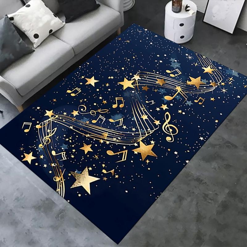 Golden Musical Notes and Stars Chair Mat Office Carpet, Oversized Rug for Home Decor, Sofa Mat, Desk Pad, Gift for Office or Bedroom/Living Room
