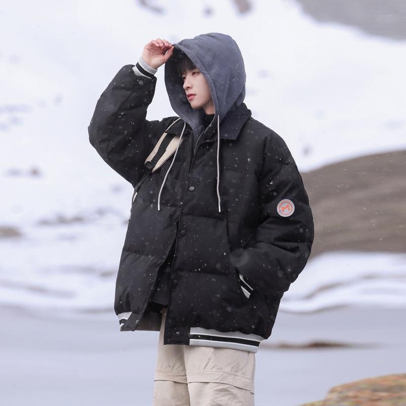 

Парные Утепленные Зимние Новые Дизайнерские Нишевые Пуховики в Гонконгском Стиле, Имитация Двойки, с Пухом Белой Утки 3XL чёрный