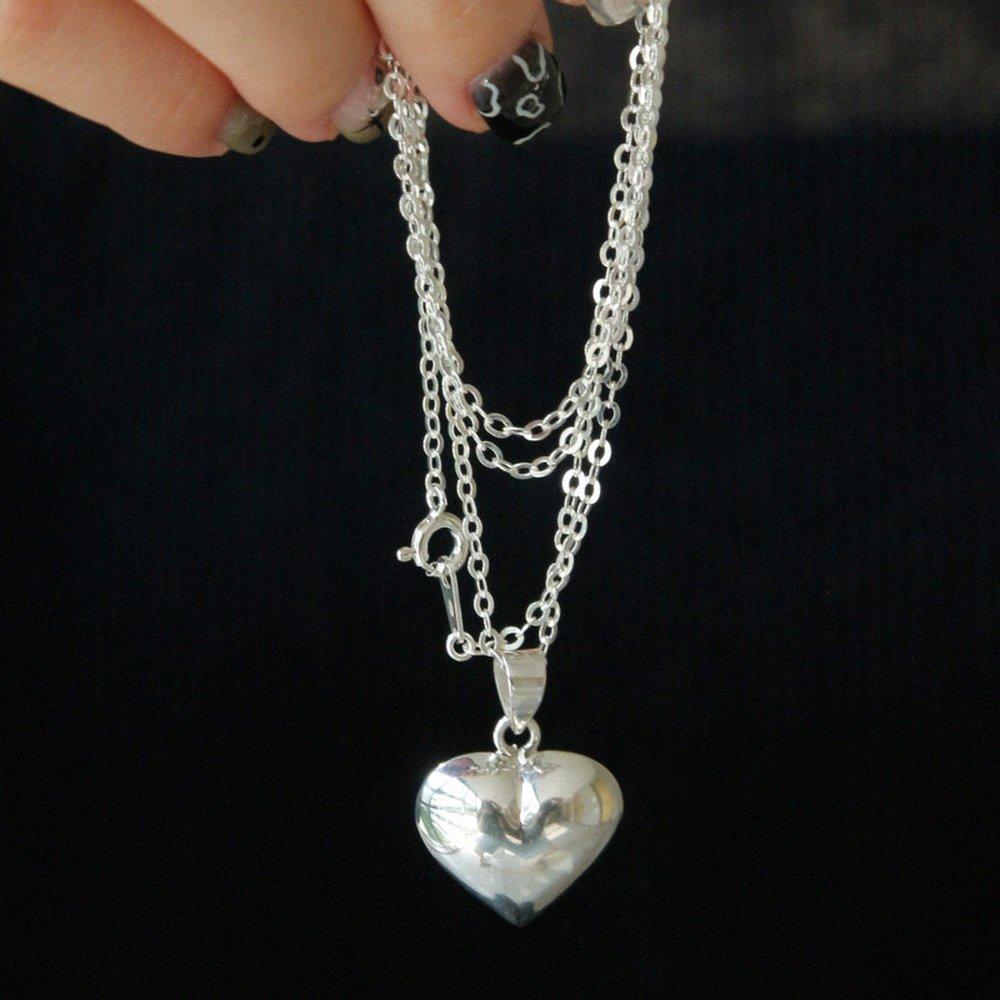 J.Lauren Heart Pendant Chain Long Silver Necklace N01125