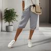 Women Pants Loose Drawstring Elastic Waist Casual Solid Color Pocket Design Knee Length Pants for Daily Wear Sport Beach