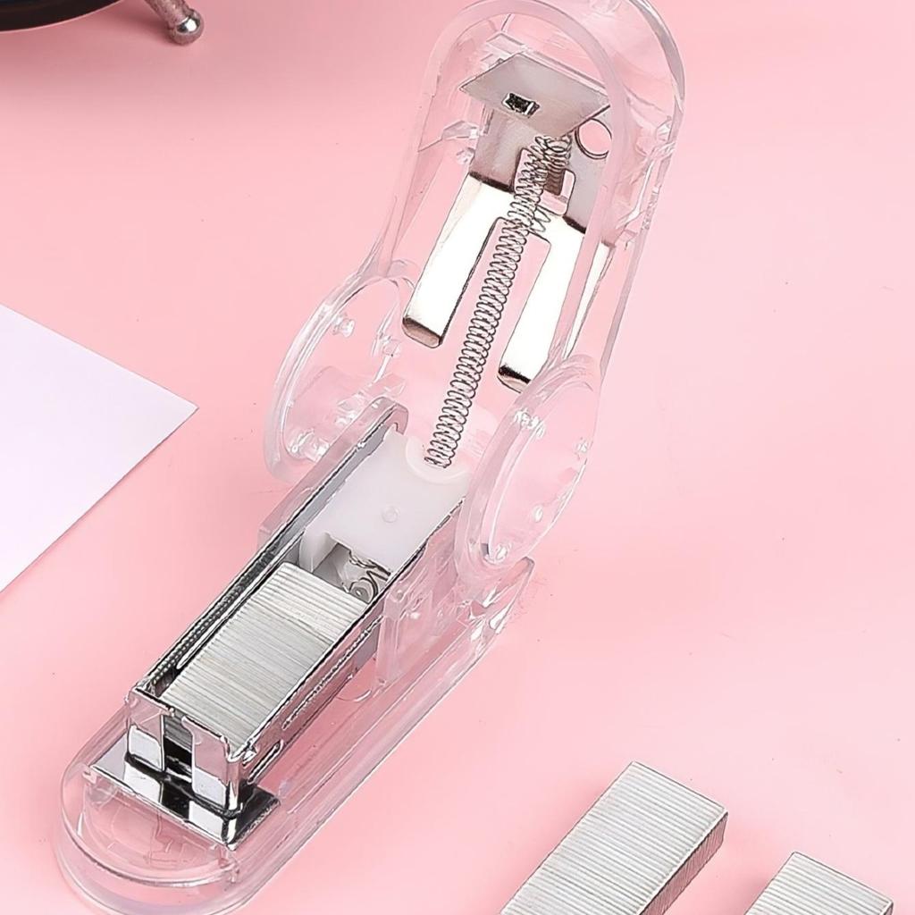1PC Mini Transparent Crystal Design Manual Stapler Compact Portable with 1000pcs Standard Staples 24/6 Stationery