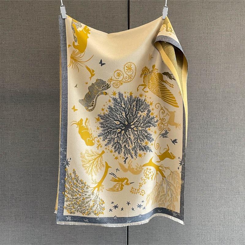 Autumn New Cashmere Tassel Scarf Women's Fashion Age-reducing Jacquard Scarf Warm and Thickened Large Shawl