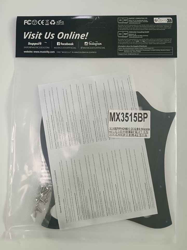 Musiclily Pro 11-Hole Full-Face Guitar Large Pickguard for EPI SG Standard Electric Guitars (Made In China), 4-Piece Set, Black Pearl