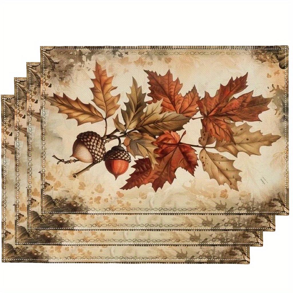 Herbstblatt-Platzset 4er-Set Eichel- und Blätter-Muster Thanksgiving-Tag Ideal für Feiertagsküchen und Familientreffen 4PCS brown