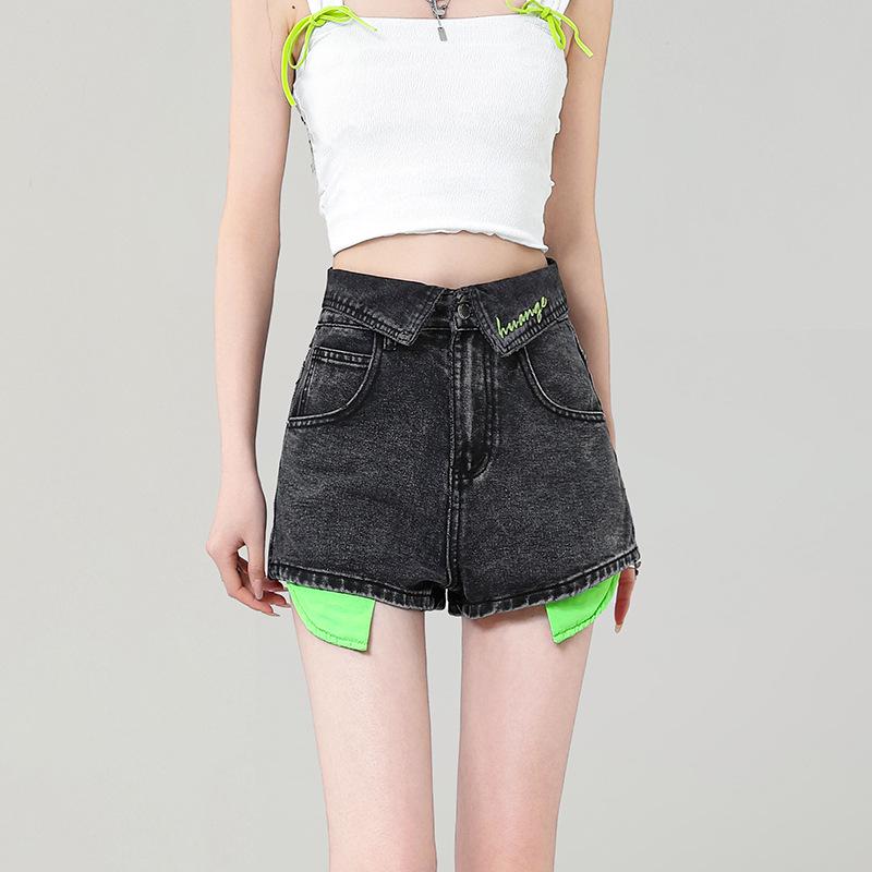 

Women s High-Waist Black Denim Shorts - Summer Thin Style, Slimming A-Line Ultra Short Hot Pants XL чёрный