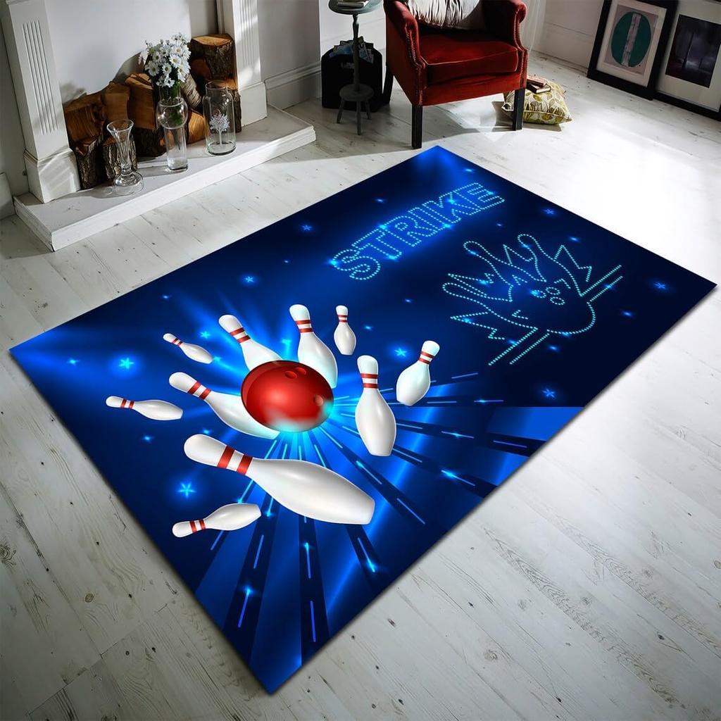 Bowling Party Area Rug for Boys Bedroom Living Room Decor Bowling Ball Carpet Sport Theme Floor Mat Non Slip Entrance Doormat