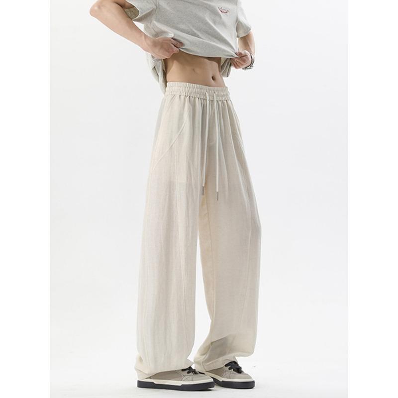Mens Loose Wide Leg Thin Breathable Casual Curved Trousers
