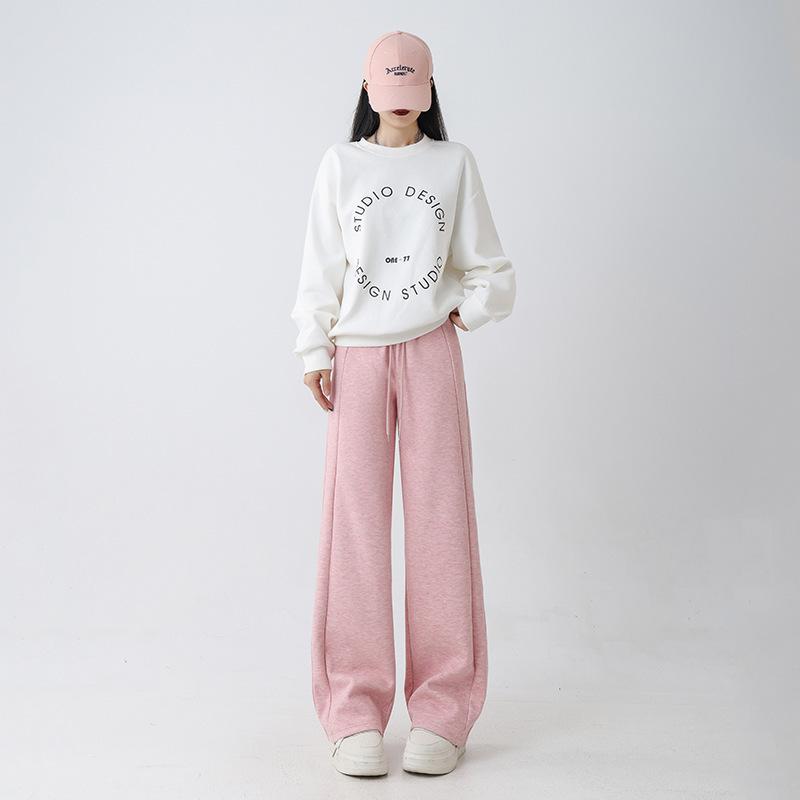 Autumn and winter new women's clothing wool silk velvet warm wide-leg pants high waist straight casual thickened narrow banana