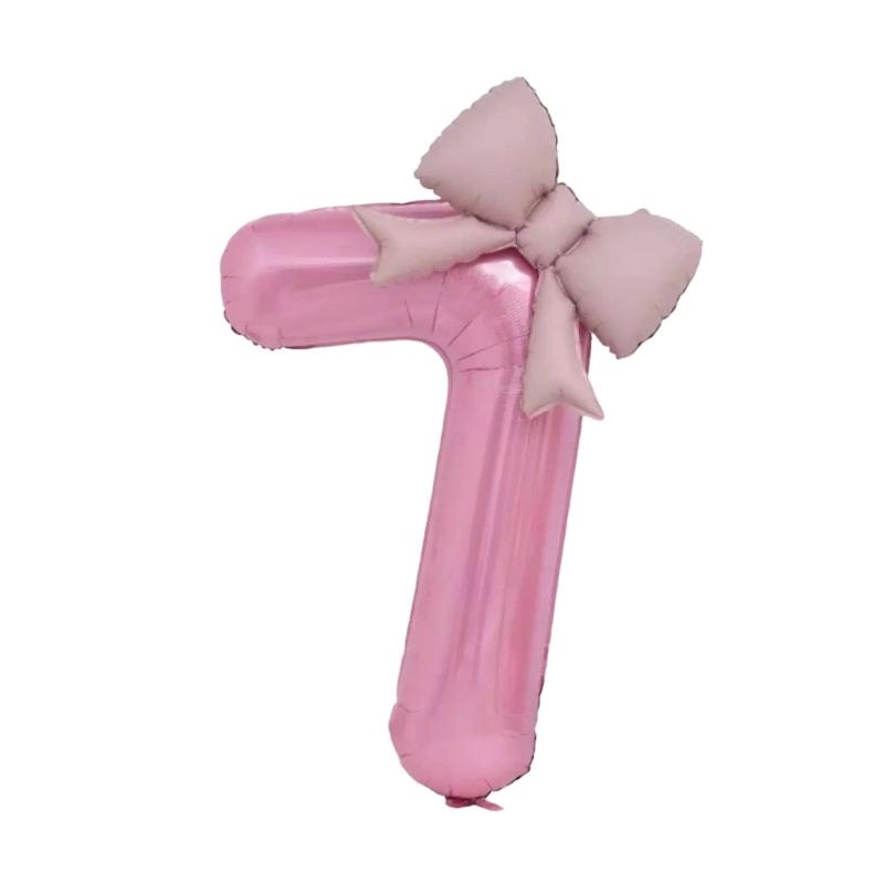Pink Bowknot Number Balloon 40Inch Oversize Aluminum Foil Balloon Decoration For Kids Birthday Anniversary Wedding