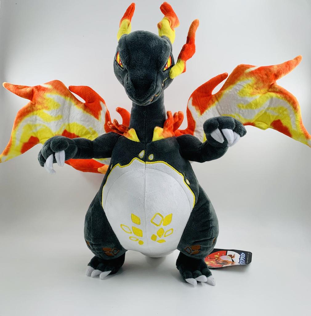 38cm Gigantamax Charizard Shiny Mega Plush Doll with Skeleton - Black and Orange