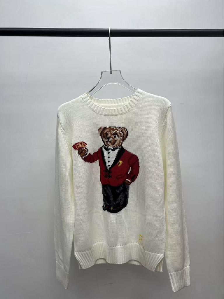 2025 R.L Wool Blend Cartoon Bear Round Neck Sweater - Women's Autumn/Winter Versatile Embroidered Style