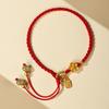 Natural Hetian Jade Peach Blossom Red Rope Bracelet for Women, Light Luxury Niche Exquisite Ladies' Zodiac Jewelry