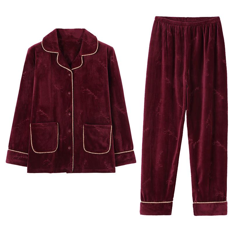 Flannel Pajamas Women'S Spring And Autumn Thickened Fleece Warm Coral Fleece Autumn And Winter Loungewear Set