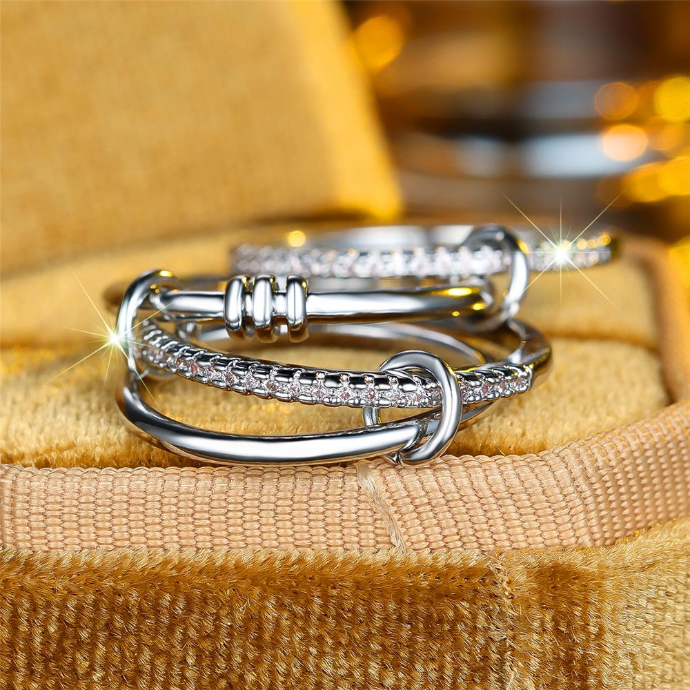 White Zircon Female Luxury Stone Engagement Ring Set Vintage Silver Color Bridal Sets Wedding Bands Party Jewelry For Women